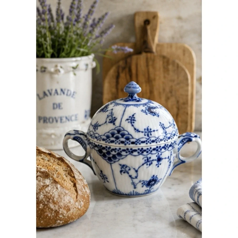 Royal Copenhagen Blue Fluted Half Lace Sugar Bowl Denmark 861 EUC
